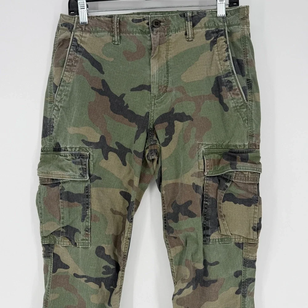 Gap Mens Slim Taper Camo Cargo Pants Woodland Ripstop 30x30 Stretch Trousers